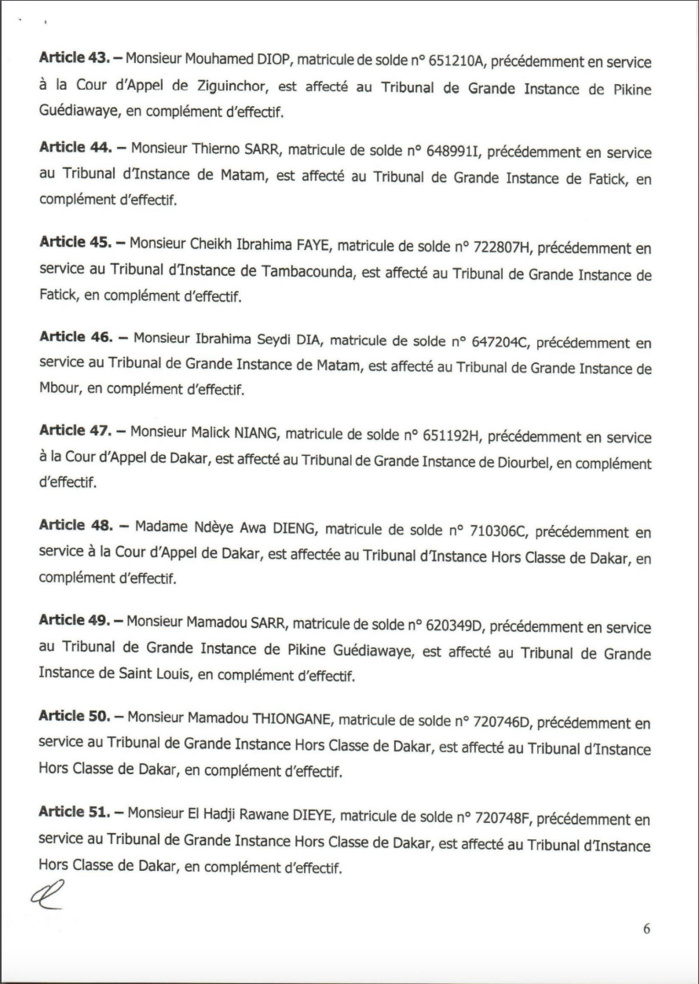 La liste complète des greffiers affectés par le ministre de la Justice (Documents)