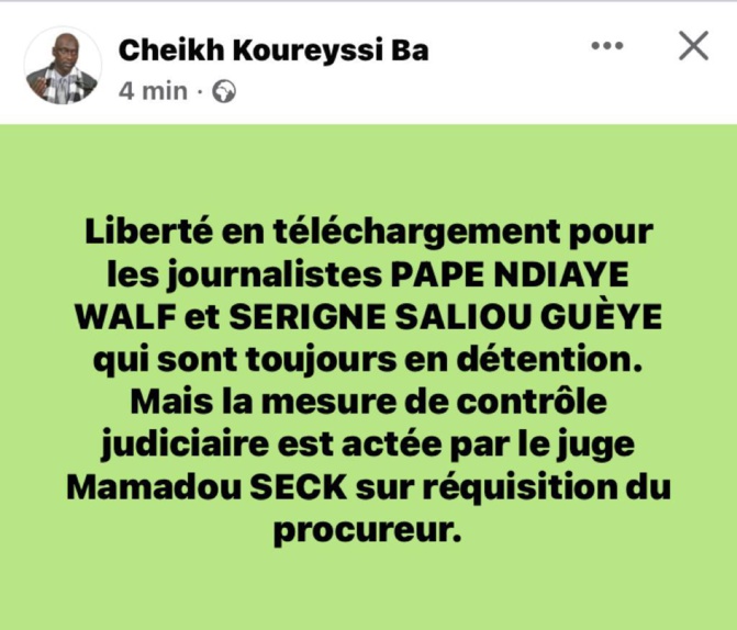 Mesure de contrôle judiciaire actée: Liberté en cours pour les journalistes, Pape Ndiaye de Walf et Serigne Saliou Guèye