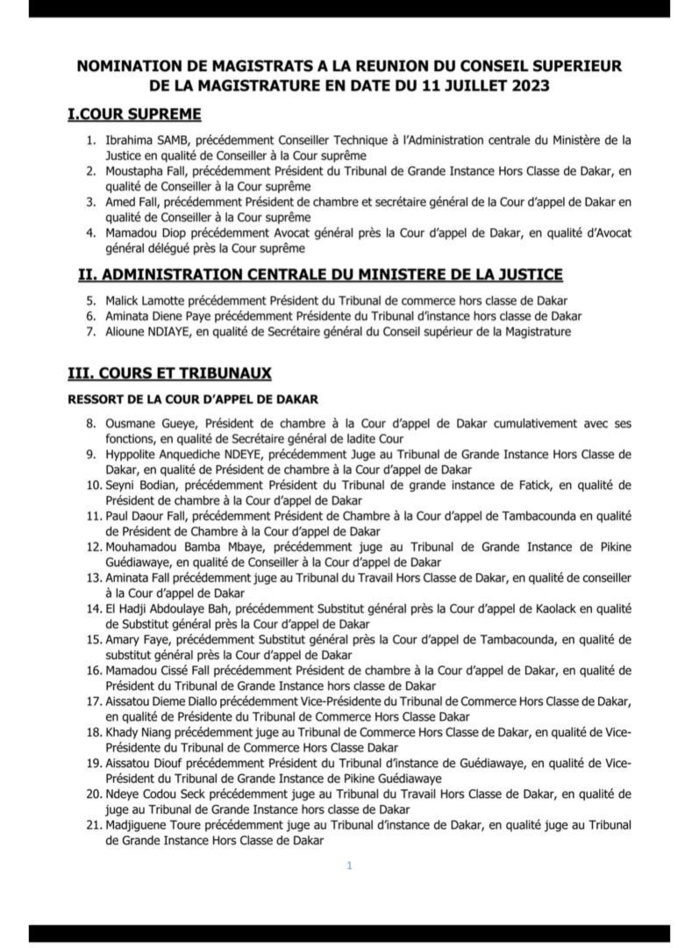 L'intégralité des nominations du Conseil supérieur de la Magistrature (Document)