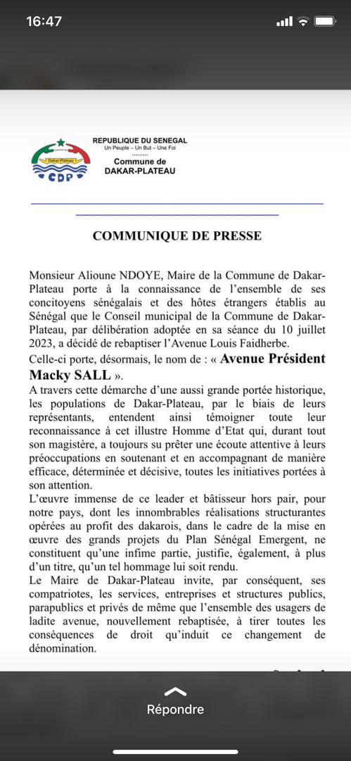  L'Avenue Louis Faidherbe rebaptisée "Avenue Président Macky Sall"