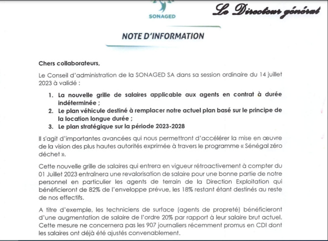 Revalorisation salariale, EKSINA...Les nouvelles mesures du Conseil d'administration de la SONAGED(Documents)