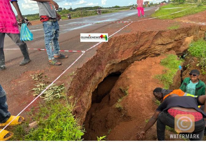Dégâts de la pluie sur l’axe Labé-Dakar : La voie fermée à la circulation après une énorme faille