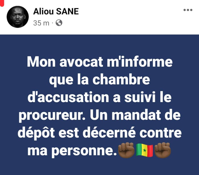 Un mandat de dépôt décerné contre l'activiste Aliou Sané