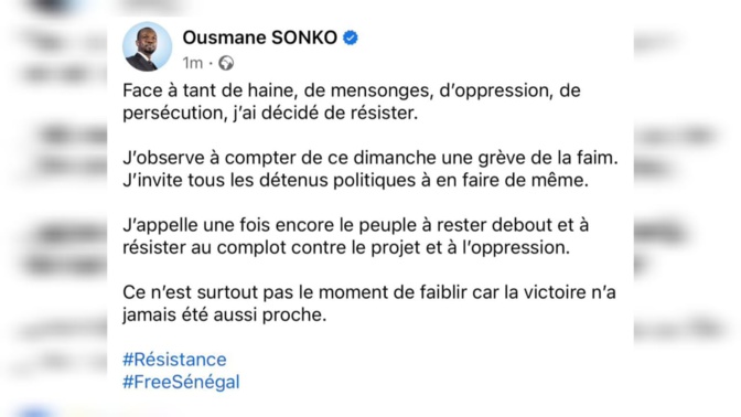 En garde à vue: L'opposant Sénégalais Ousmane Sonko entame une grève de la faim et appelle les détenus politiques à le rejoindre En garde à vue: L'opposant Sénégalais Ousmane Sonko entame une grève de la faim et appelle les détenus politiques à le rejoindre