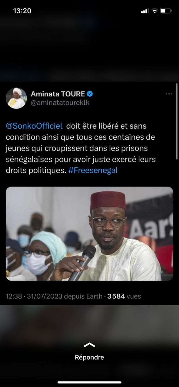 Aminata Touré: "Ousmane Sonko doit être libéré et sans condition, ainsi que tous ces centaines de jeunes qui croupissent dans les prisons..." Aminata Touré: "Ousmane Sonko doit être libéré et sans condition, ainsi que tous ces centaines de jeunes qui croupissent dans les prisons..."