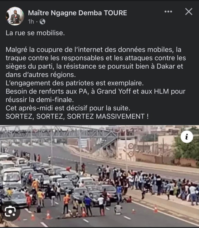 Appel à manifester / La rue se mobilise: Un post Facebook incitatif, attribué à Me Ngagne Demba Touré