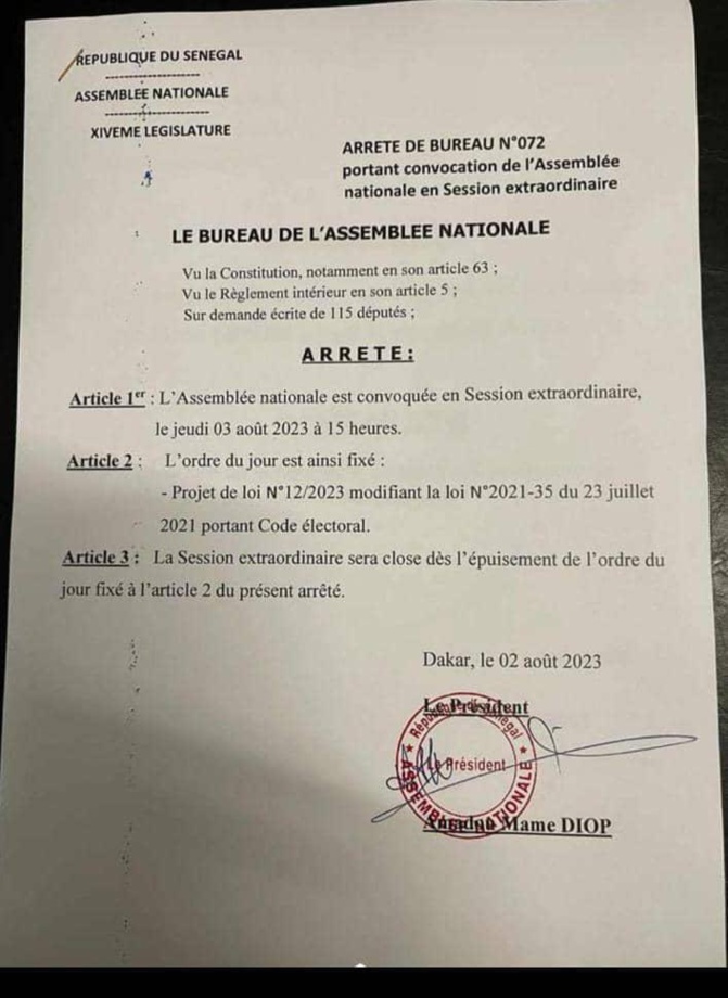 Assemblée nationale: Les députés convoqués en session extraordinaire, jeudi 3 août