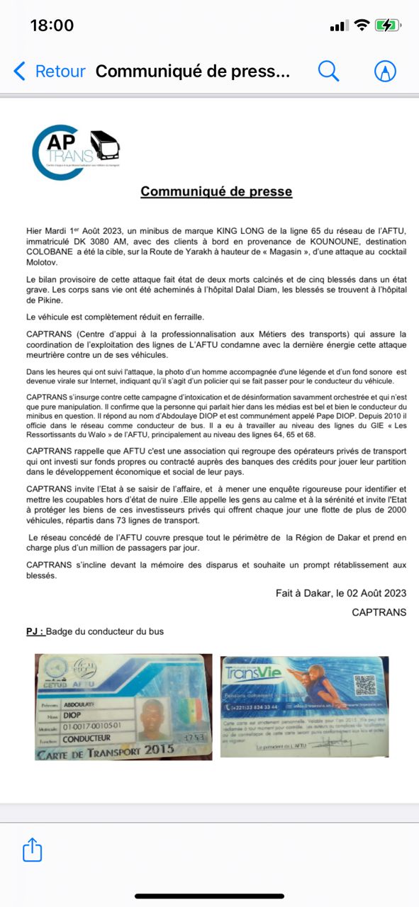 "Le chauffeur du bus attaqué est un policier": CAPTRANS s’insurge contre "cette campagne d’intoxication" et de désinformation