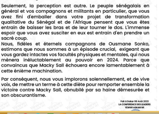 Sonko en grève de la faim: Les leaders de Yewwi Askan Wi l'invitent à arrêter sa diète