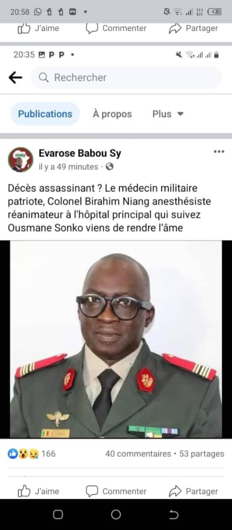 Le Médecin-Colonel Birahim Niang : Aucun lien avec Ousmane Sonko, contrairement aux rumeurs Le Médecin-Colonel Birahim Niang : Aucun lien avec Ousmane Sonko, contrairement aux rumeurs