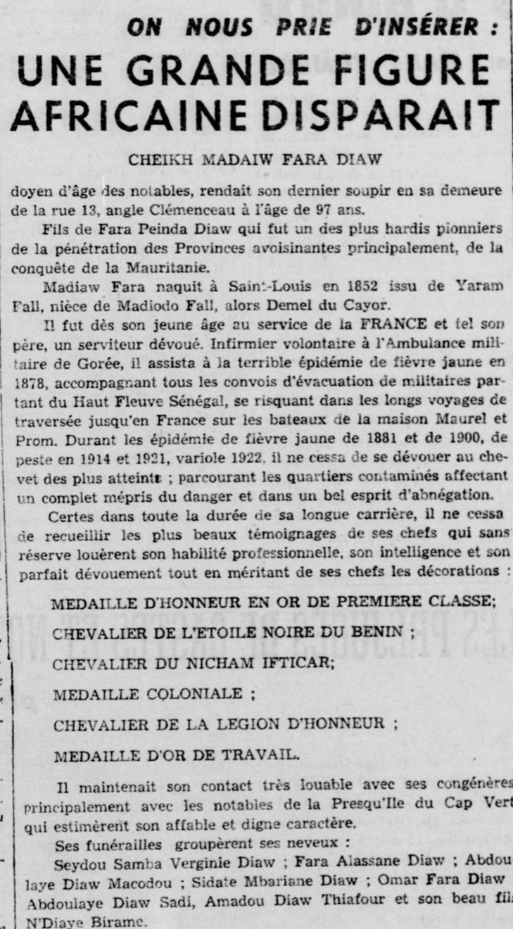 Lutte contre les pandémies: Madiaw Fara Diaw, grand précurseur et exemple d’abnégation Lutte contre les pandémies: Madiaw Fara Diaw, grand précurseur et exemple d’abnégation