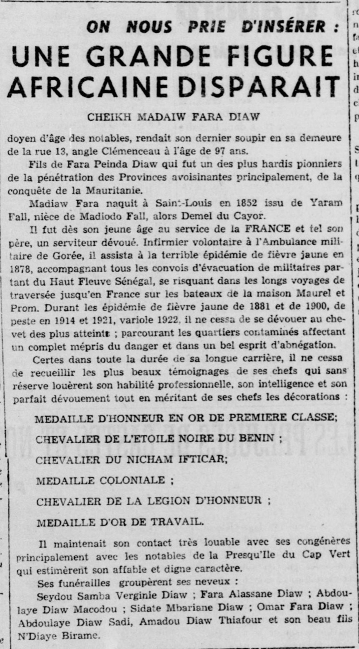 Lutte contre les pandémies: Madiaw Fara Diaw, grand précurseur et exemple d’abnégation Lutte contre les pandémies: Madiaw Fara Diaw, grand précurseur et exemple d’abnégation