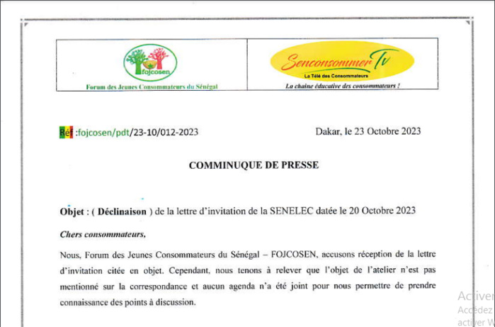 Appel des associations de consommateurs: Le forum des jeunes consommateurs refuse d'aller rejoindre la senelec, ce mardi Appel des associations de consommateurs: Le forum des jeunes consommateurs refuse d'aller rejoindre la senelec, ce mardi