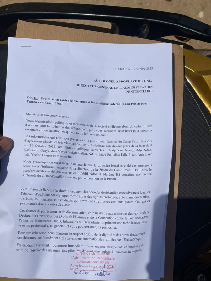 Lutte pour la libération des détenus politiques: Des organisations engagées, déposent une lettre de protestation à la Direction de l'Administration Pénitentiaire Lutte pour la libération des détenus politiques: Des organisations engagées, déposent une lettre de protestation à la Direction de l'Administration Pénitentiaire