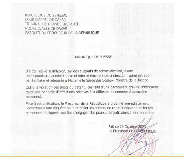 Document sur l’état de santé de Ousmane Sonko dévoilé: Le Procureur ordonne l’ouverture d’une enquête Document sur l’état de santé de Ousmane Sonko dévoilé: Le Procureur ordonne l’ouverture d’une enquête