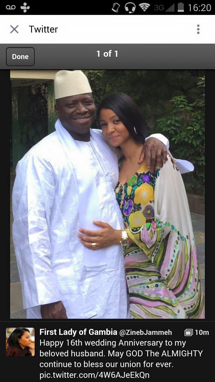 Le tweet amoureux de la Fisrt lady gambienne à son mari de Président