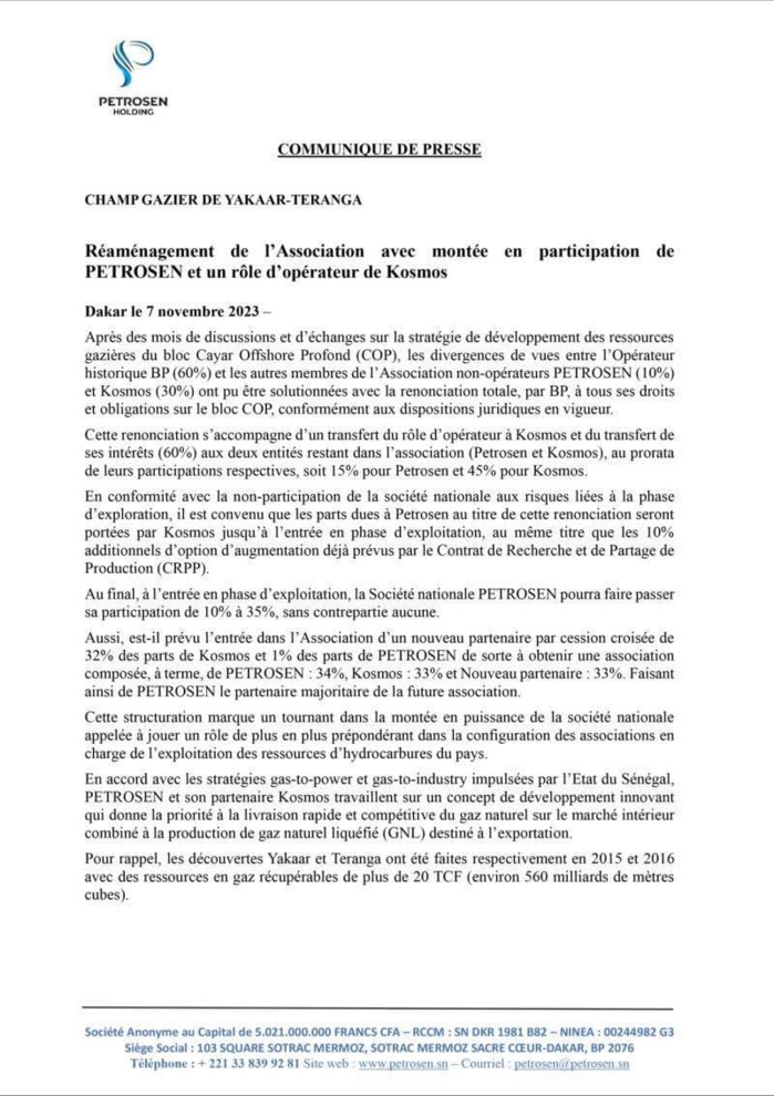 Après le retrait de BP du bloc Cayar Offshore Profond: La société nationale Petrosen va augmenter ses parts... Après le retrait de BP du bloc Cayar Offshore Profond: La société nationale Petrosen va augmenter ses parts...