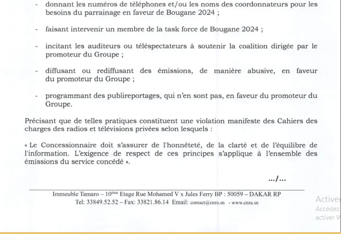 Groupe DMEDIA: Le CNRA adresse des observations et instruit à mettre un terme à la propagande en faveur de...