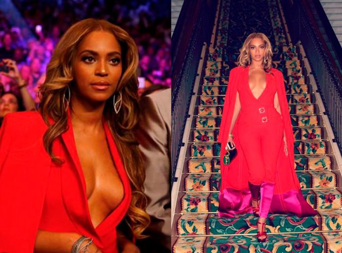  Beyoncé et son décol­leté incen­diaire pour le match de boxe de l'année : Une spec­ta­trice de charme
