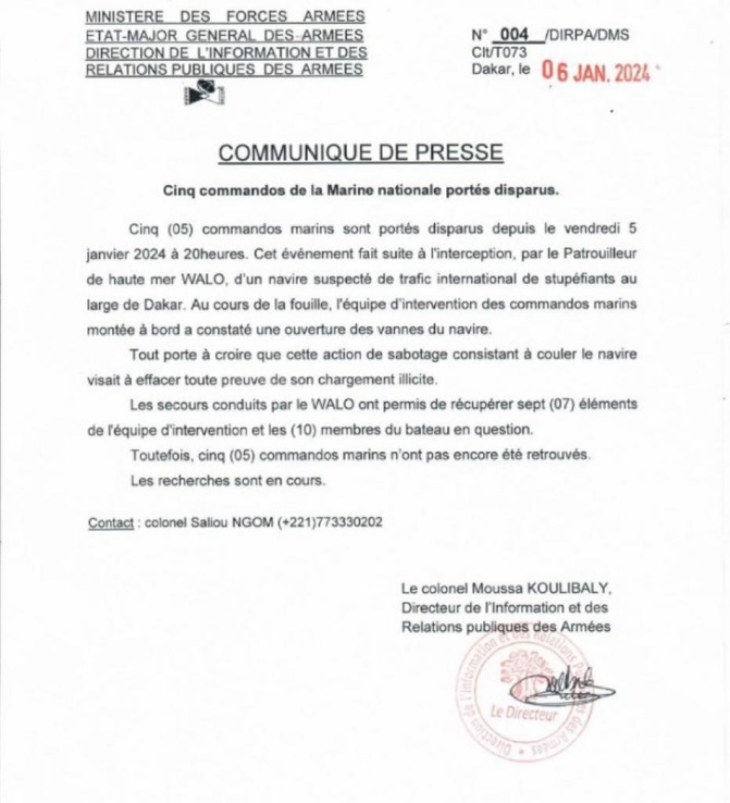 Cinq commandos de la Marine nationale portés disparus au cours Cinq commandos de la Marine nationale portés disparus au cours