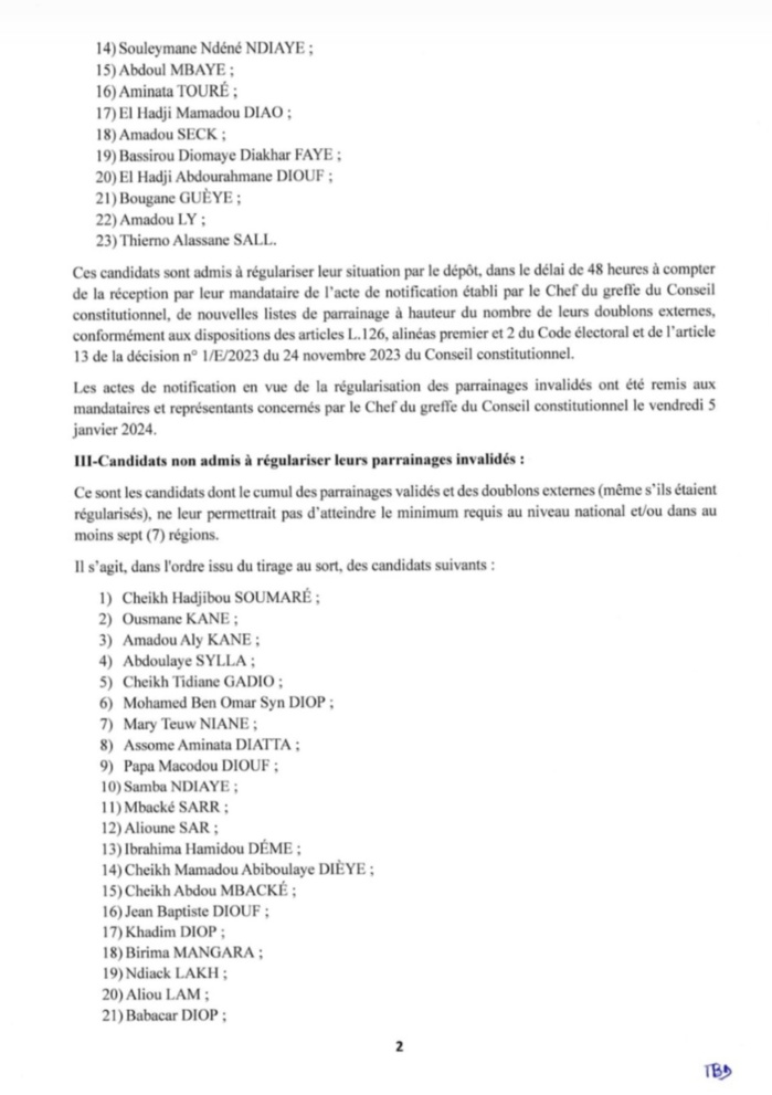 Conseil constitutionnel: Les résultats de la première phase du contrôle des dossiers de parrainage, publiés