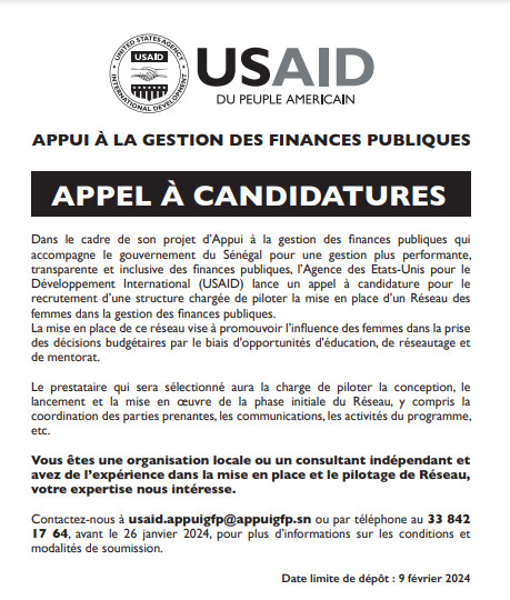 USAID-APPUI À LA GESTION DES FINANCES PUBLIQUES : APPEL À CANDIDATURES