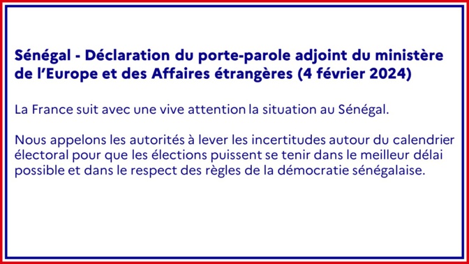 Report de la présidentielle : France appelle Macky « à lever les incertitudes autour du calendrier pour des élections à tenir dans le meilleur délai »