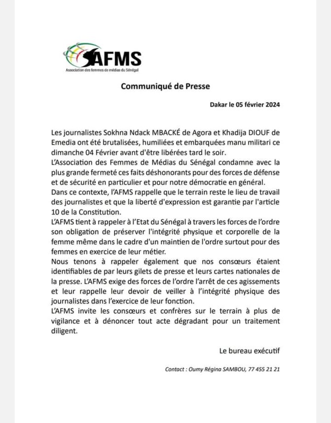 Deux journalistes interpellées puis libérées: l'AFMS condamne avec la plus grande fermeté ces faits