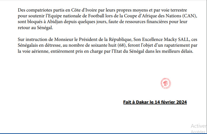 Bloqués en Côte d’Ivoire: Les 68 supporters sénégalais en détresse seront rapatriés par la voie aérienne Bloqués en Côte d’Ivoire: Les 68 supporters sénégalais en détresse seront rapatriés par la voie aérienne