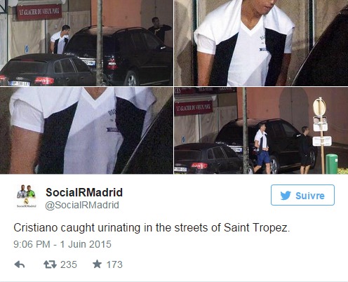 La police surprend Ronaldo en train d'uriner dans les rues de Saint-Tropez