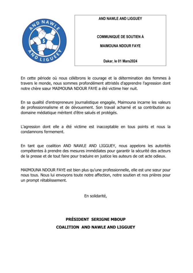 Serigne Mboup condamne l'agression contre Maïmouna Ndour Faye et lui témoigne son soutien