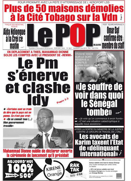 LA UNE DE CE VENDREDI