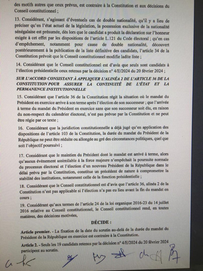 Urgent: Le Conseil constitutionnel rejette toutes les propositions du Dialogue nationale et acté la participation à l’élection présidentielle, des 19 candidats retenus