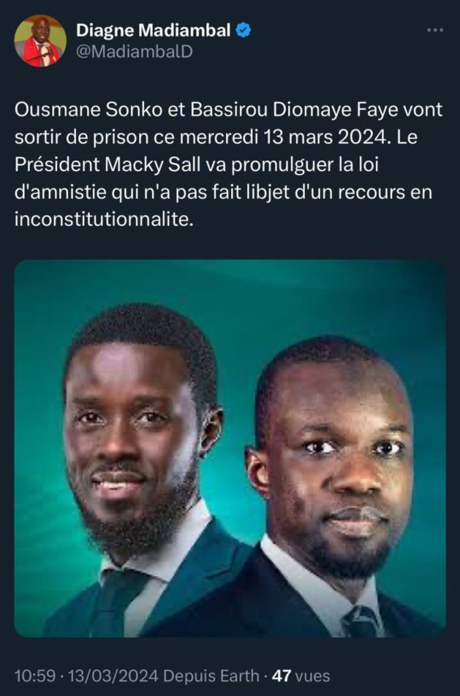  Madiambal Diagne annonce la libération d'Ousmane Sonko et Diomaye Faye