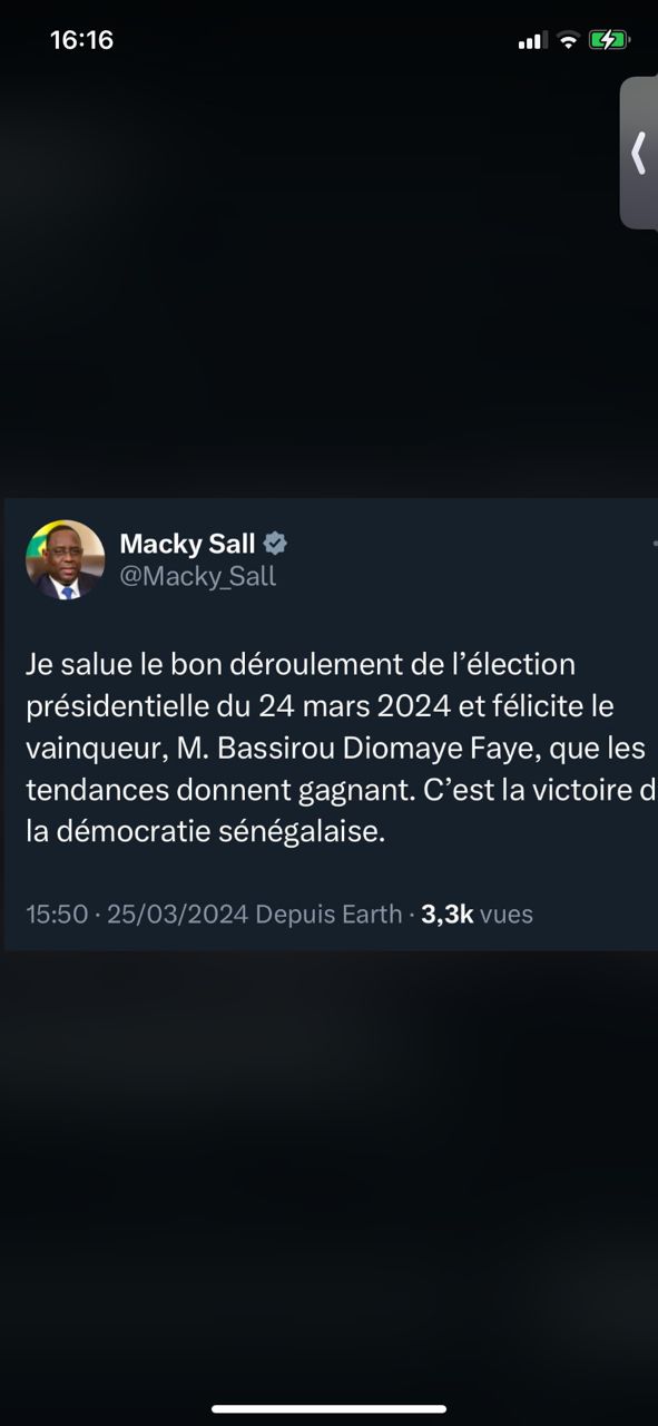 Présidentielle 2024 : Macky Salll félicite le "vainqueur", Bassirou Diomaye Faye Présidentielle 2024 : Macky Salll félicite le "vainqueur", Bassirou Diomaye Faye