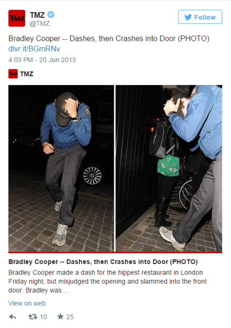 Bradley Cooper rouge de honte après avoir foncé dans une vitre