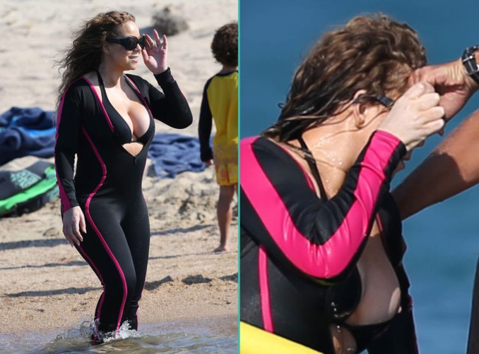 Acci­dent de bikini pour Mariah Carey, elle se retrouve avec un sein à l’air !