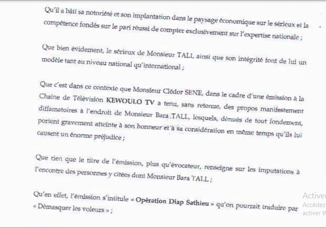 Diffamation: Bara Tall sert une citation directe au Directeur de publication de Kewoulo, Babacar Touré et à Clédor Sène Diffamation: Bara Tall sert une citation directe au Directeur de publication de Kewoulo, Babacar Touré et à Clédor Sène
