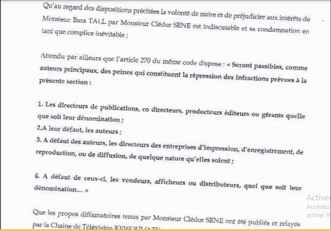 Diffamation: Bara Tall sert une citation directe au Directeur de publication de Kewoulo, Babacar Touré et à Clédor Sène Diffamation: Bara Tall sert une citation directe au Directeur de publication de Kewoulo, Babacar Touré et à Clédor Sène