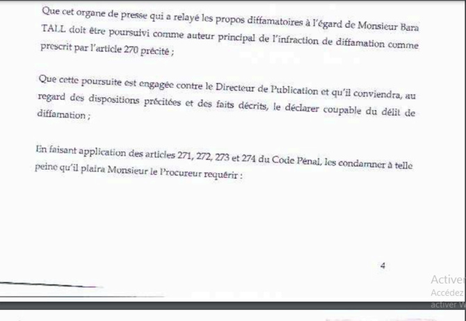 Diffamation: Bara Tall sert une citation directe au Directeur de publication de Kewoulo, Babacar Touré et à Clédor Sène Diffamation: Bara Tall sert une citation directe au Directeur de publication de Kewoulo, Babacar Touré et à Clédor Sène