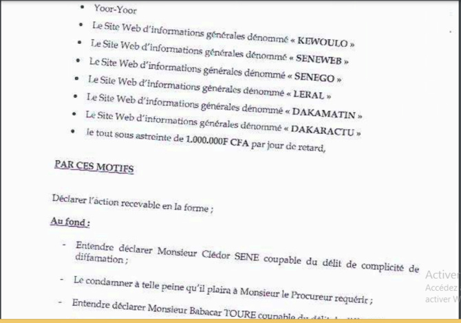Diffamation: Bara Tall sert une citation directe au Directeur de publication de Kewoulo, Babacar Touré et à Clédor Sène Diffamation: Bara Tall sert une citation directe au Directeur de publication de Kewoulo, Babacar Touré et à Clédor Sène