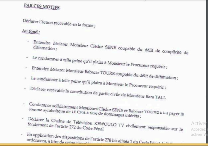 Diffamation: Bara Tall sert une citation directe au Directeur de publication de Kewoulo, Babacar Touré et à Clédor Sène Diffamation: Bara Tall sert une citation directe au Directeur de publication de Kewoulo, Babacar Touré et à Clédor Sène