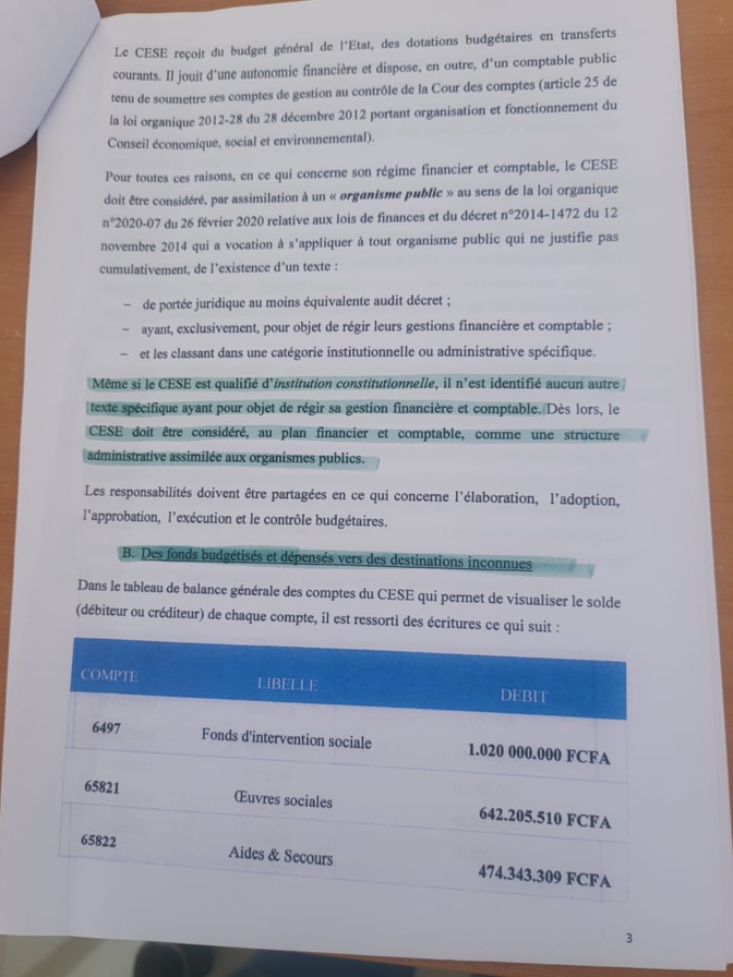 Les cafards de Mimi à la tête du CESE : " La somme 2.136. 548.819 francs à été budgétisée et dépensée vers des destinations inconnues"
