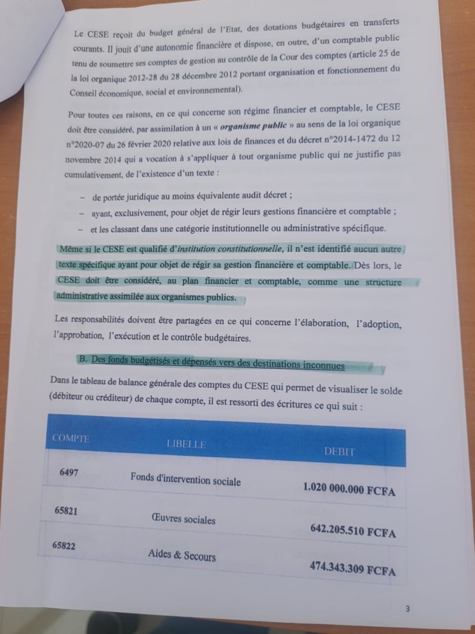 Les cafards de Mimi Touré à la tête du CESE : " La somme 2.136. 548.819 francs Cfa à été budgétisée et dépensée vers des destinations inconnues"