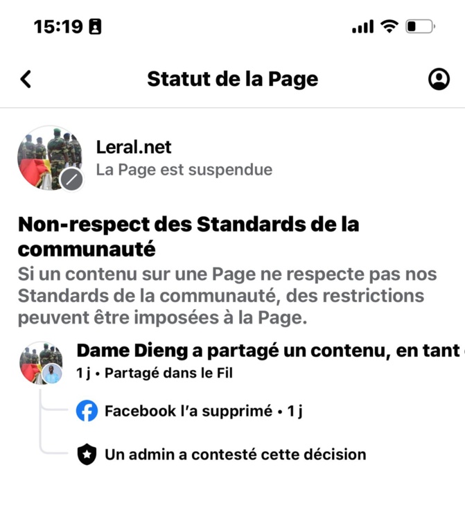La Page Facebook de Leral net bloquée : Une réaction à nos débats et articles La Page Facebook de Leral net bloquée : Une réaction à nos débats et articles