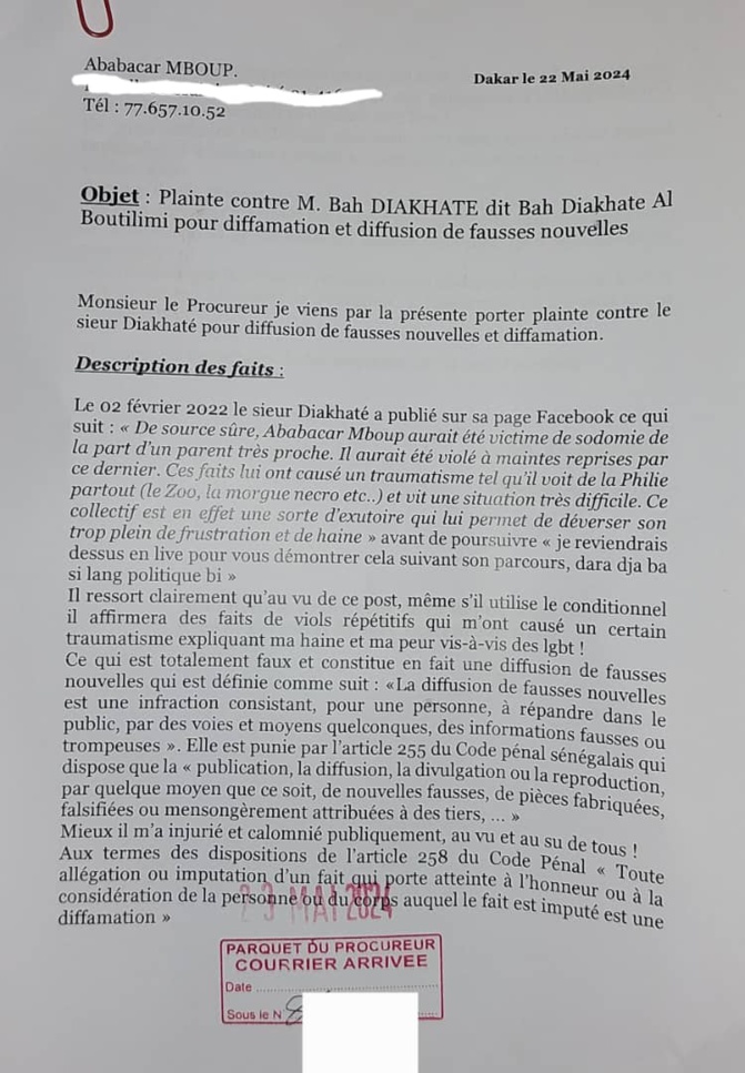 Diffamation et diffusion de fausses nouvelles : Ababacar Mboup de « Ande Samm Djikko Yii », a porté plainte contre Bah Diakhaté