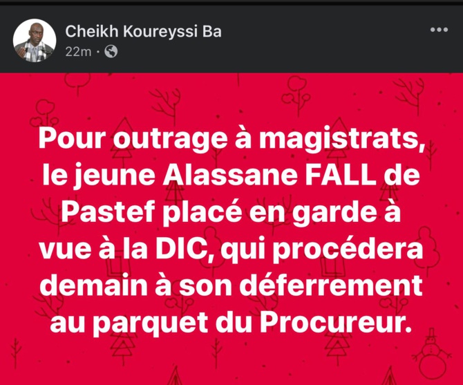 DIC: Le jeune Alassane Fall de Pastef, accusé d'outrage à magistrat, placé en garde-à-vue DIC: Le jeune Alassane Fall de Pastef, accusé d'outrage à magistrat, placé en garde-à-vue