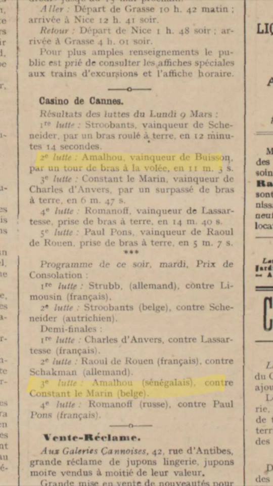 Cannes (ma ville d'origine, trop content). Vainqueur par un tour de bras à la volée ! Il combattra le soir même...