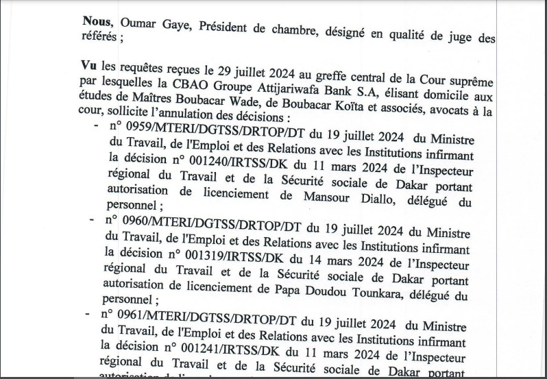 Demande de Réintégration des délégués licenciés de la Cbao Attijariwafa banq SA: La Cour suprême vient de casser la décision du ministre Demande de Réintégration des délégués licenciés de la Cbao Attijariwafa banq SA: La Cour suprême vient de casser la décision du ministre