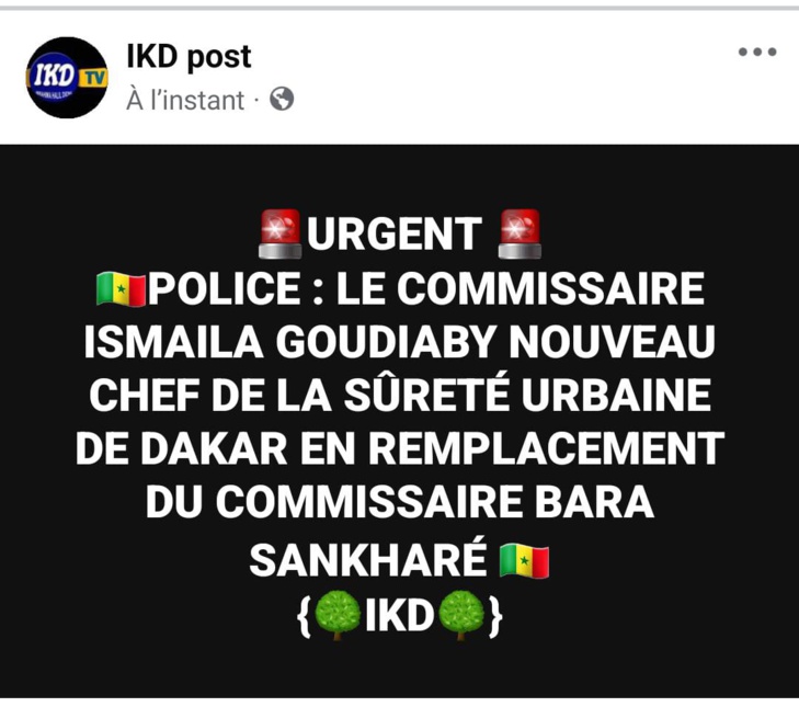 Sureté urbaine de Dakar : Ismael Goudiaby remplace le Commissaire Bara Sangharé Sureté urbaine de Dakar : Ismael Goudiaby remplace le Commissaire Bara Sangharé